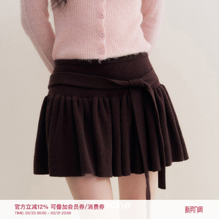 半裙 宽边绑带A字百褶针织短款 Kroche 馥郁巧克力