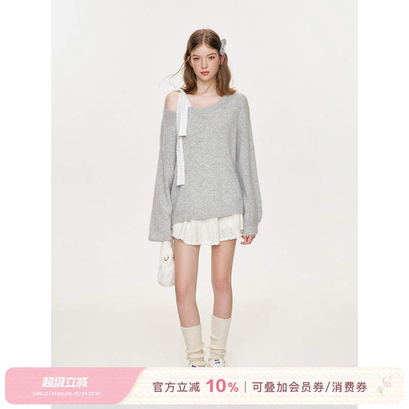 Kroche蝴蝶结蕾丝肩带毛衣