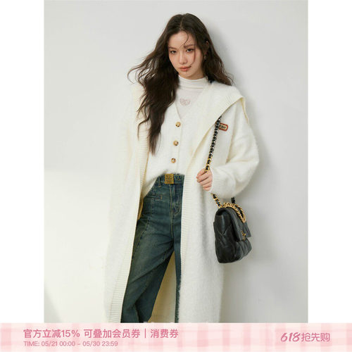kroche仿貂绒大翻领长款休闲外套