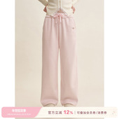 Kroche 抽绳高腰宽松直筒过冬加厚休闲长裤 奶油玫瑰 棉质加绒
