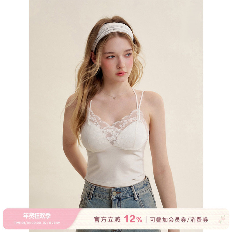 Kroche  库里天丝 浪漫蕾丝 五瓣花蕾丝花边一体杯修身吊带,女装/女士精品,背心吊带,淘宝优惠券,粉丝福利购,淘宝优惠卷