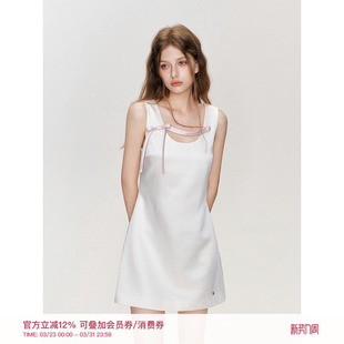 立体蝴蝶结 流动月光 撞色缎面A摆连衣裙 Kroche 梁田同款