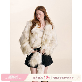 Kroche 绒绒暖意 渐变仿皮草长袖毛毛外套+挂脖手套