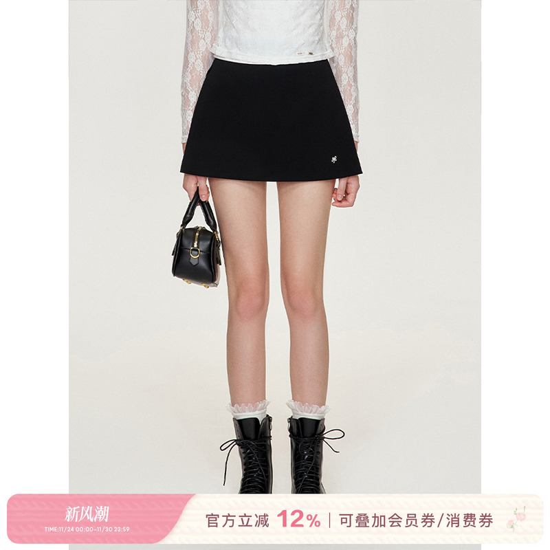 Kroche  时髦学院 双层侧开衩 高腰A字西装裙裤短裙