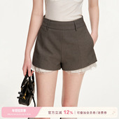 26ss 浪漫邂逅 网纱花边拼接 Kroche 简约休闲天丝羊毛A字短裤