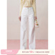 Kroche 高腰休闲阔腿百搭直筒白色牛仔裤 retro jeans