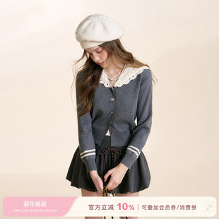 25aw 针织开衫 Navycore 系带披肩撞色海军领短款 手工钩花 Kroche