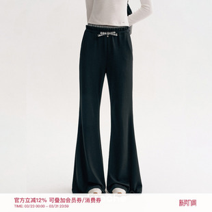 蝴蝶结微喇休闲裤 撞色格纹拼接棉质双腰头 浪漫格调 Kroche