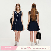 撞色五瓣花蕾丝织带 Kroche NavyCore 海军领系带收腰连衣裙