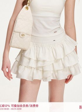 Kroche 26ss Balletcore 不规则蛋糕蓬蓬A字短款高腰云朵白半身裙