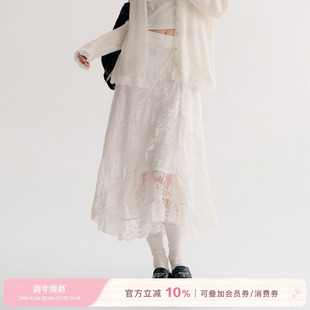 蕾丝花边A字高腰长款 Kroche 不规则下摆 浪漫蕾丝 半身裙 25aw