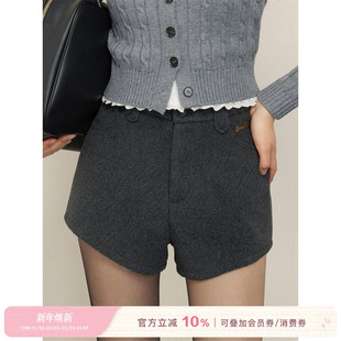 高腰A字深灰色春秋外穿百搭女毛呢短裤 Kroche 50羊毛
