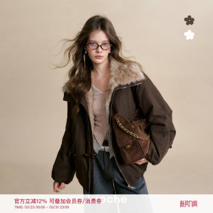 环保皮草大翻领保暖宽松派克服外套 莱赛尔天丝 卢昱晓同款 Kroche