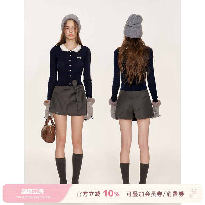 Kroche  bowknot 立体蝴蝶结 捏褶设计百搭A字裤裙