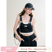 Kroche 两件套 牛仔分体背带裤 慵懒休闲 蕾丝拼接