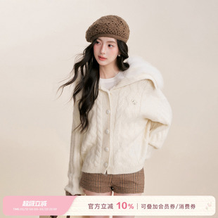 Kroche 绒化入冬 假两件拼接 海军领毛条领狡花加厚毛衣开衫