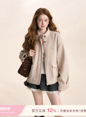 Kroche 26ss Geek chic 羊毛混纺 贴布绣宽松廓型立领毛呢外套