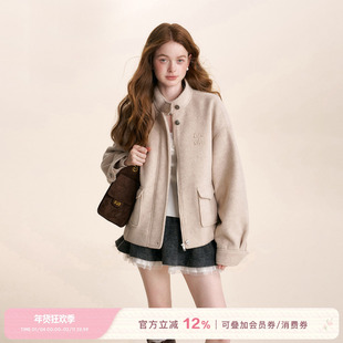 Kroche 26ss Geek chic 羊毛混纺 贴布绣宽松廓型立领毛呢外套