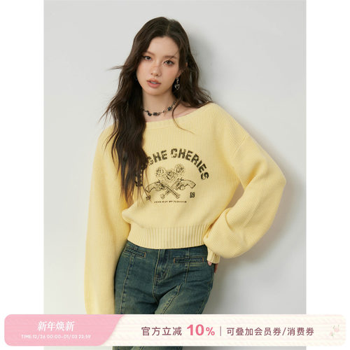 kroche复古玫瑰印花设计感毛衣