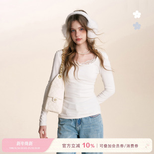 25aw 长袖 云端软绒 德绒大U领logo刺绣修身 T恤 华绒坑条 Kroche