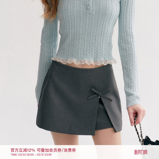 裙裤 Kroche 假两件开叉立体蝴蝶结A摆短款 羊毛混纺 无腰头