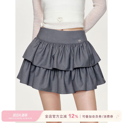 汤不吃同款 Kroche  芭蕾舞曲 双层蛋糕裙芭蕾风高腰半身短裙