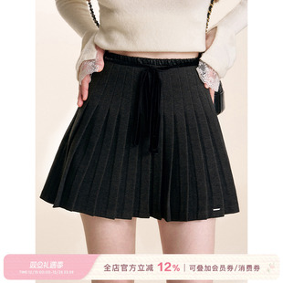 Kroche 丝绒拼接双腰头蝴蝶结百褶半裙 knowledge