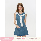 Kroche 背心A字连衣裙 分割线设计 法式 牛仔