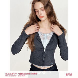 撞色拼接假两件开衫 王楚然同款 蕾丝镂空 蔓野玫瑰 Kroche