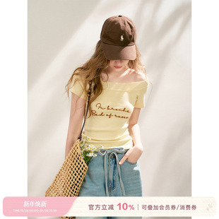 针织短袖 孟子义同款 莱赛尔重工刺绣一字领修身 25ss T恤 Kroche