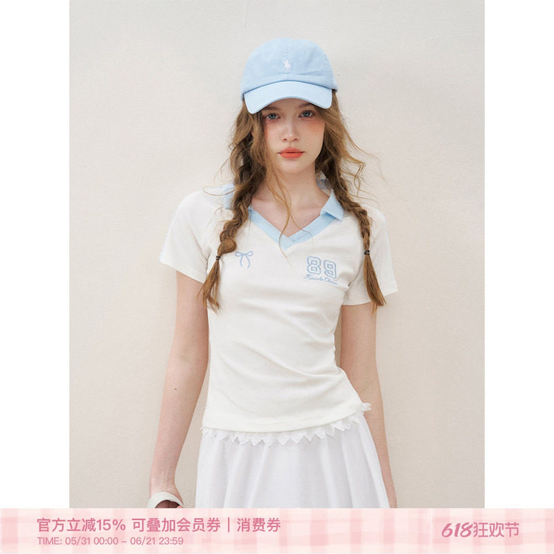 Kroche  Blokette 撞色刺绣 棉质polo领球服短袖T恤
