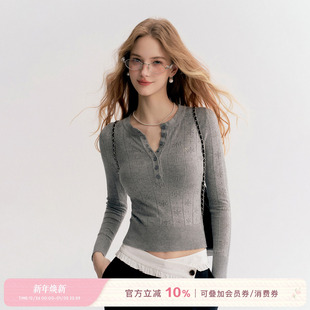 镂空提花肌理感 cleanfit 小圆领针织长袖 修身 Kroche 打底衫 25aw