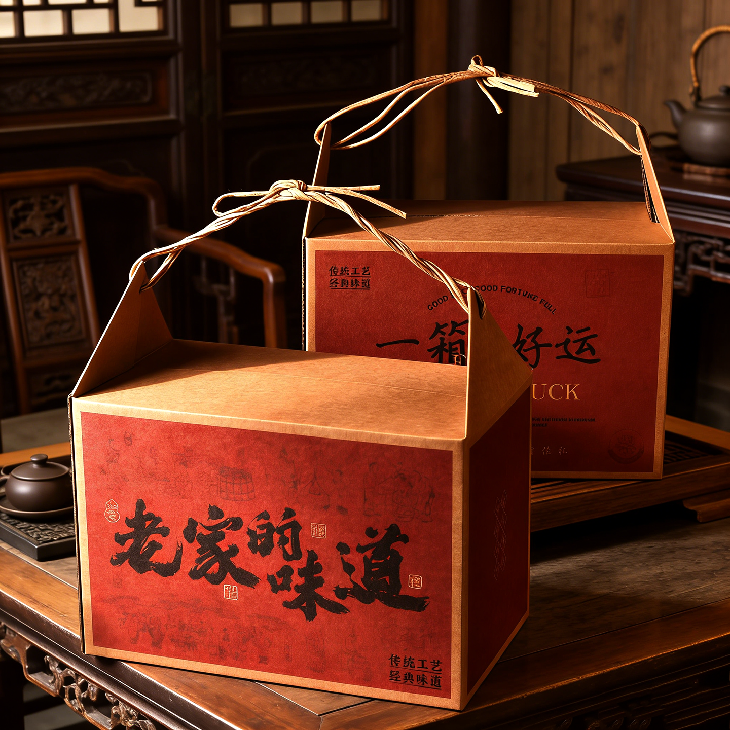 2026马年货包装盒中式牛皮纸糕点盒年糕特产坚果海鲜零食大礼包盒