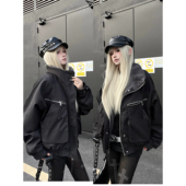 ZCNT逅来者2025美式 复古翻毛领加绒加厚飞行夹克外套保暖棉服