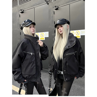 ZCNT逅来者2025美式复古翻毛领加绒加厚飞行夹克外套保暖棉服