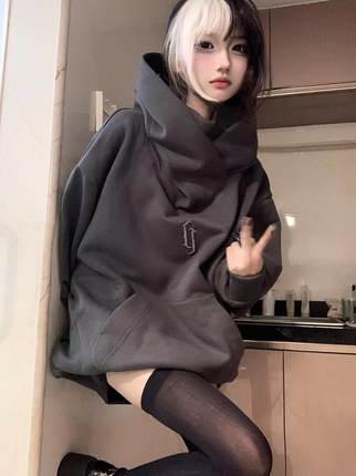 ZCNT国潮流行堆堆领连帽卫衣男女同款宽松oversize小众情侣上衣