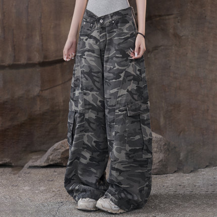 ZCNT逅来者美式复古多口袋工装迷彩长裤男女宽松阔腿裤
