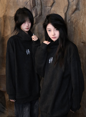 ZCNT原创麂皮绒重磅加厚卫衣秋冬季潮牌宽松上衣圆领复古长袖