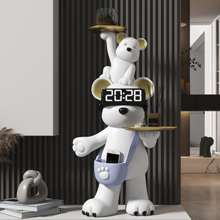 北极熊客厅大型落地摆件家居闹钟时钟饰品托盘电视柜沙发旁置物架