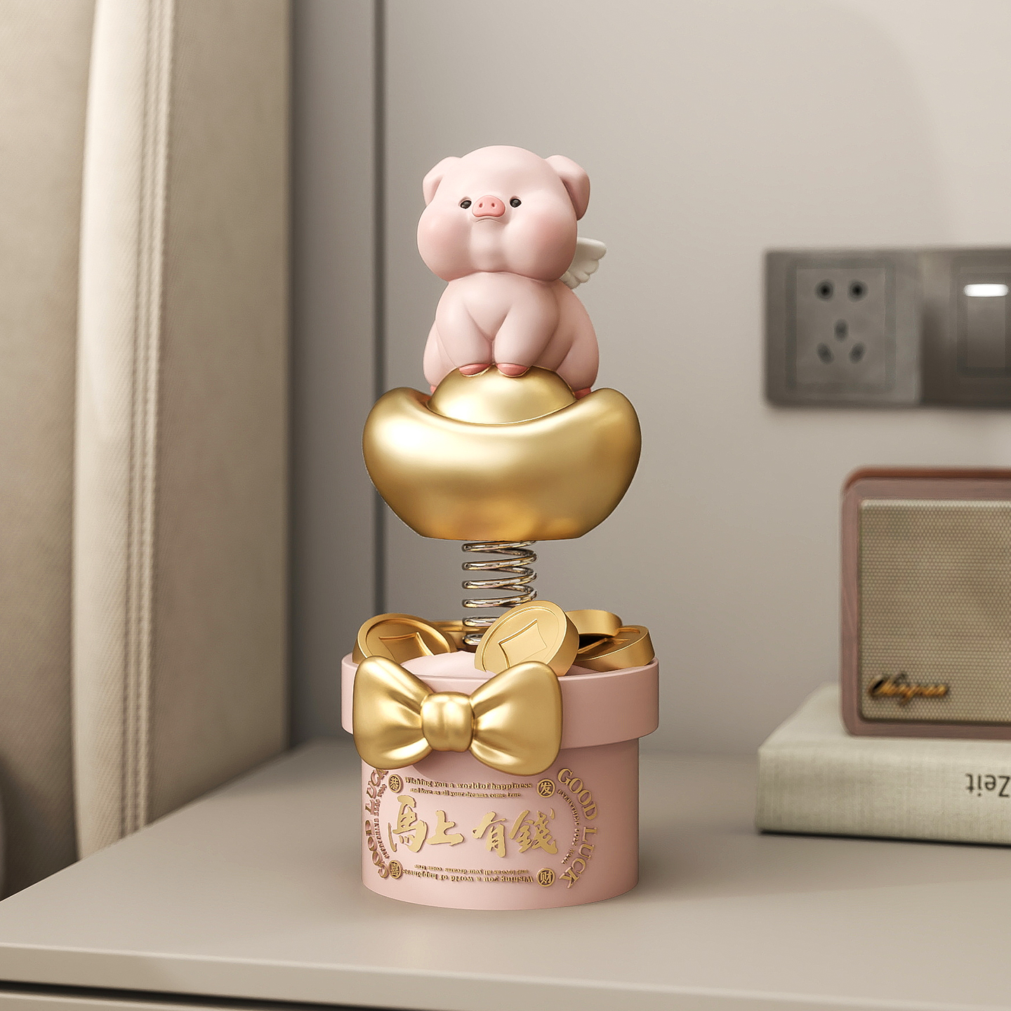 奶油风生肖猪桌面摆件