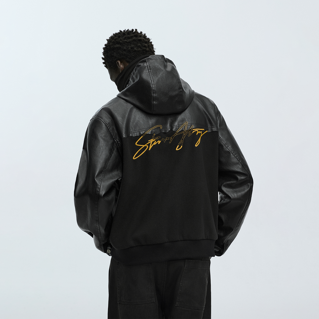 ATRY2025新款皮拼摇粒绒夹克外套 秋冬季国潮牌美式保暖连帽上衣