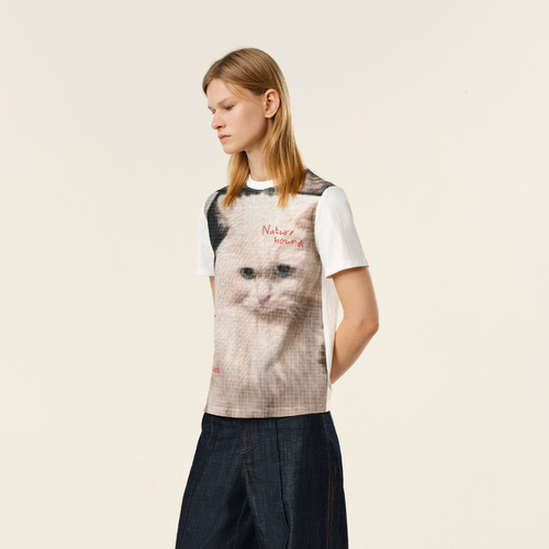 ATRY正肩显瘦猫咪印花短袖上衣女
