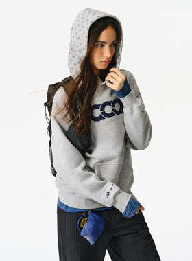 ATRY灰色连帽卫衣男春季潮牌美式复古套头宽松字母印花情侣帽衫女