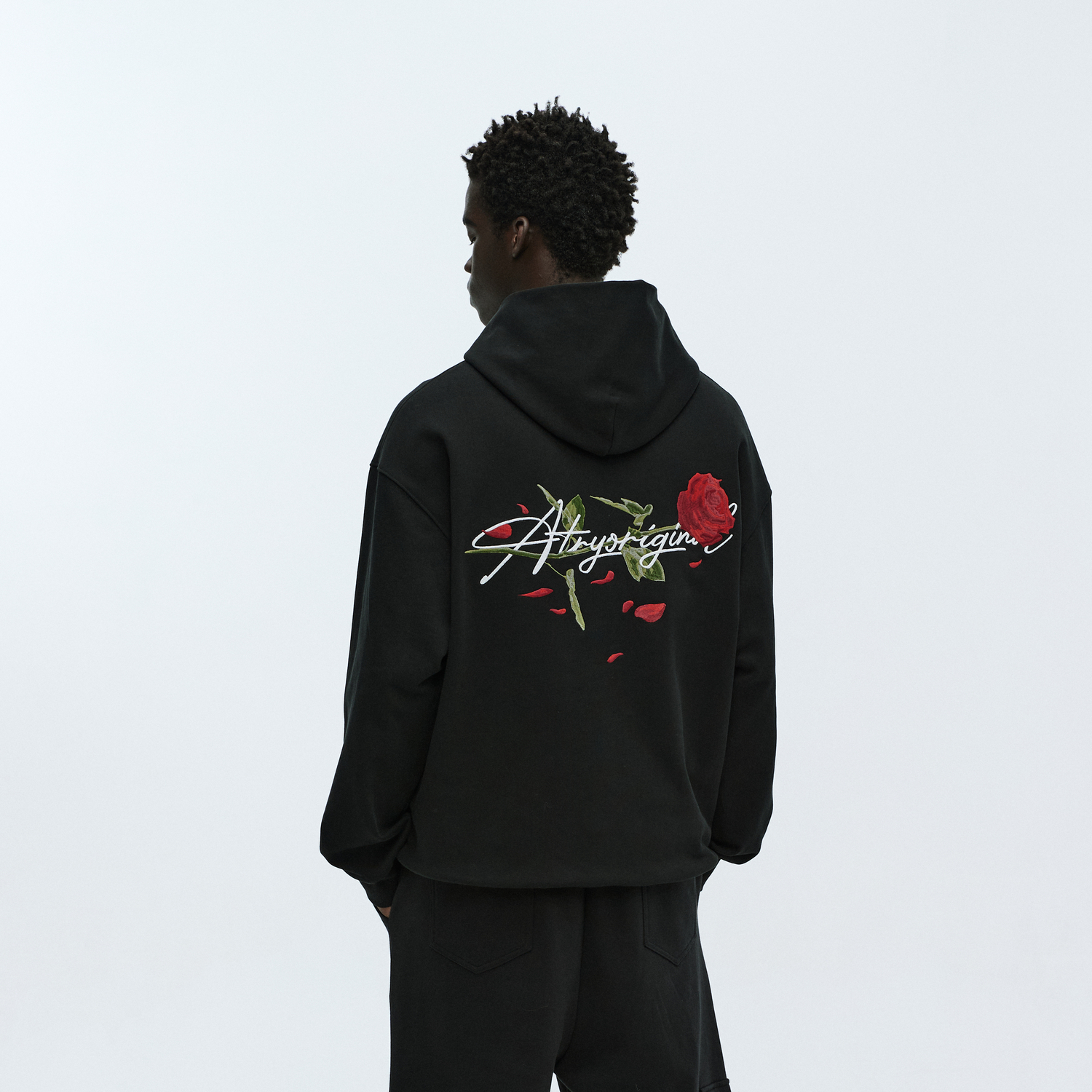 ATRY玫瑰花卉刺绣连帽卫衣 秋冬季新款重磅情侣长袖帽衫上衣男女