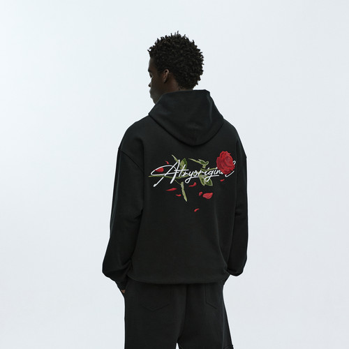 ATRY玫瑰花卉刺绣连帽卫衣 秋冬季新款重磅情侣长袖帽衫上衣男女