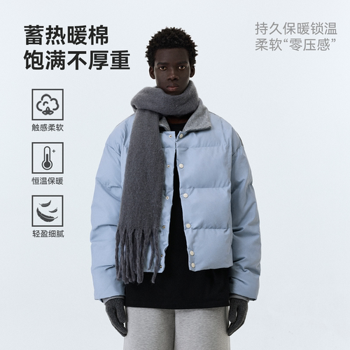 假两件蓝色棉服男冬季保暖厚外套