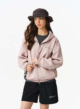 ATRY粉色卫衣外套女春季潮牌运动休闲字母刺绣情侣拉链连帽开衫男