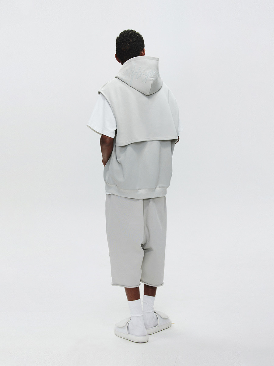 ATRY HOODED LOGO SERIES EMBROIDERED ATHLETIC VEST SUMMER GUOCHAO BRAND COTTON ZIPPER HOODED SHOULDER JACKET