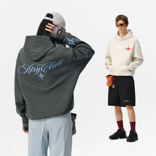 ATRY北极星花体刺绣连帽卫衣男春季国潮牌美式休闲重磅情侣帽衫女