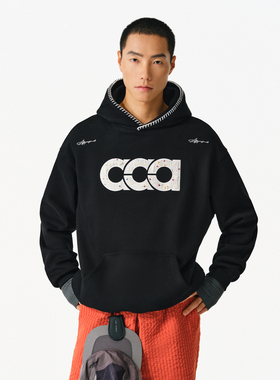 ATRY装饰线贴布刺绣卫衣男春季撞色字母LOGO设计美式休闲重磅帽衫